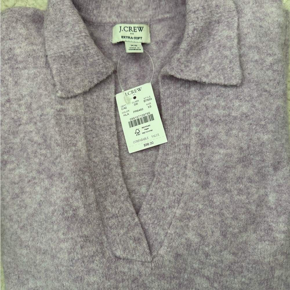 J.Crew Sweater Polo in Extra-Soft Yarn – Heather Lavender (XS) NWT